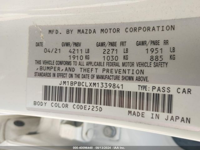 JM1BPBCLXM1339841 Mazda Mazda3 Preferred