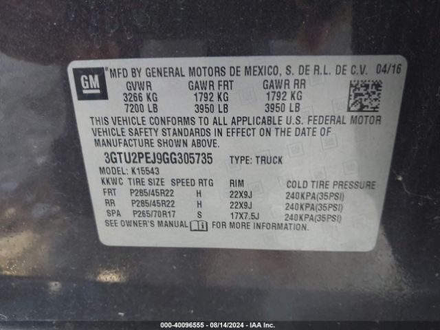3GTU2PEJ9GG305735 GMC Sierra 1500 Denali