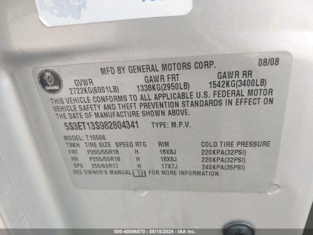 2008 SAAB 9-7X 5S3ET13S982804341 Photo 8