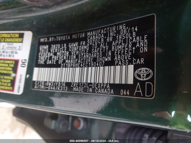 2T1BPRHE4EC190407 Toyota Corolla Le Eco Plus
