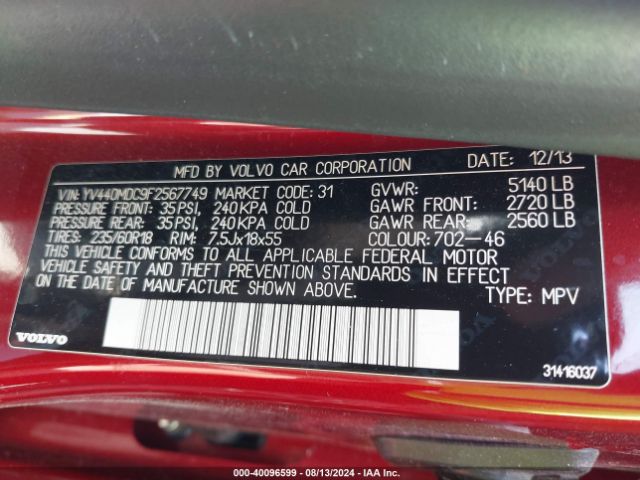 YV440MDC9F2567749 Volvo Xc60 T5 Premier Plus