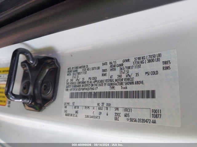 Ford F-150 Xlt 2015 1FTFX1EF9FKD75617 Image 9