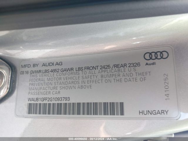 WAUB1GFF2G1093793 Audi S3 2.0t Premium Plus