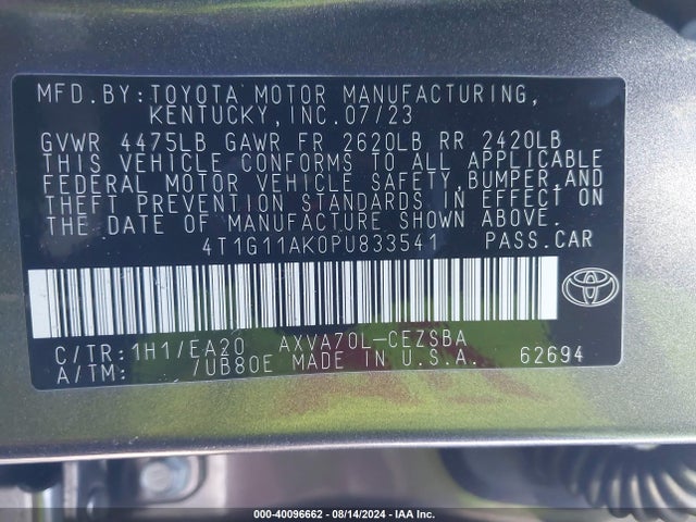 Toyota CAMRY SE 2023 4T1G11AK0PU833541 Image 9
