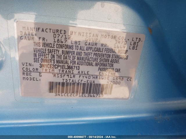 Nissan Versa Note S (sr) 2014 3N1CE2CP1EL366713 Image 9
