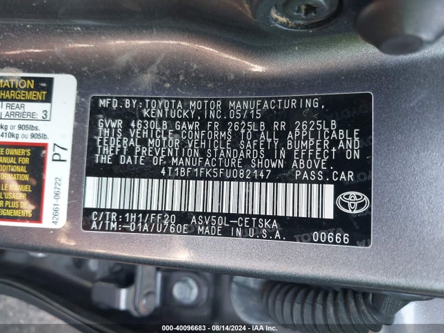 Toyota CAMRY SE 2015 4T1BF1FK5FU082147 Image 9