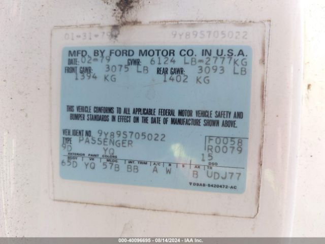 1979 LINCOLN CONTINENTAL 9Y89S705022       Photo 8