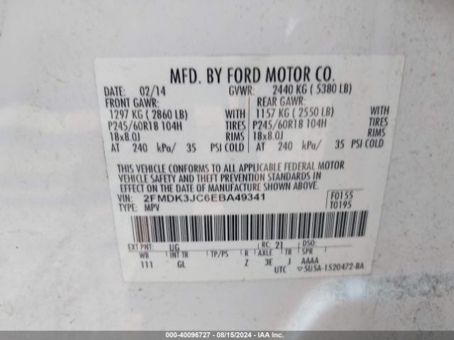 2FMDK3JC6EBA49341 Ford EDGE SEL