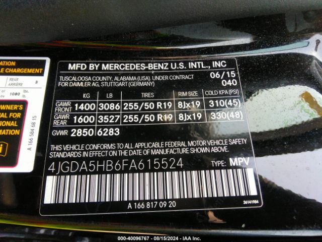 4JGDA5HB6FA615524 Mercedes-Benz Ml 350 4matic
