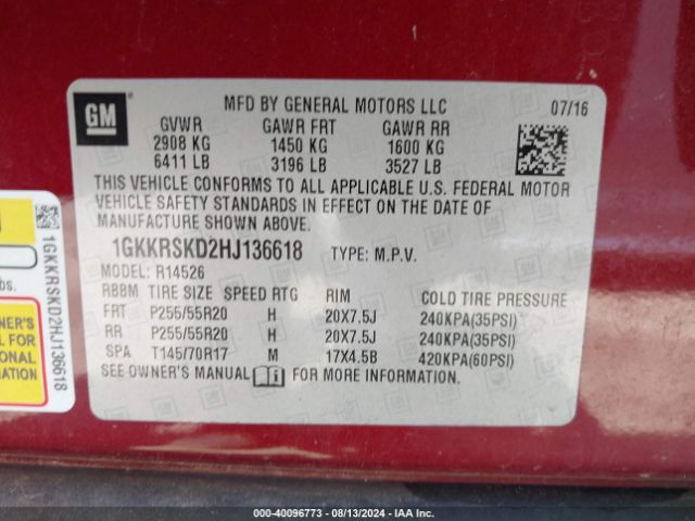 1GKKRSKD2HJ136618 GMC Acadia Limited