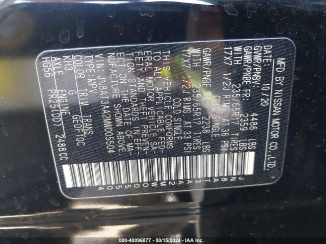 JN8AT3AA2MW005504 Nissan Rogue S Fwd