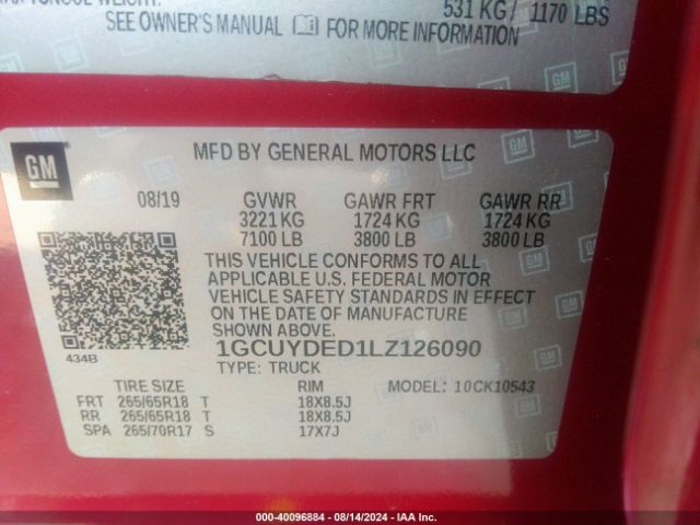 1GCUYDED1LZ126090 Chevrolet Silverado 1500 4wd  Short Bed Lt