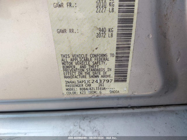 Nissan Altima 2.5 Sl 2018 1N4AL3AP1JC243797 Image 9