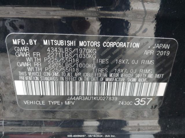 JA4AR3AU1KU027839 Mitsubishi Outlander Sport 2.0 Es