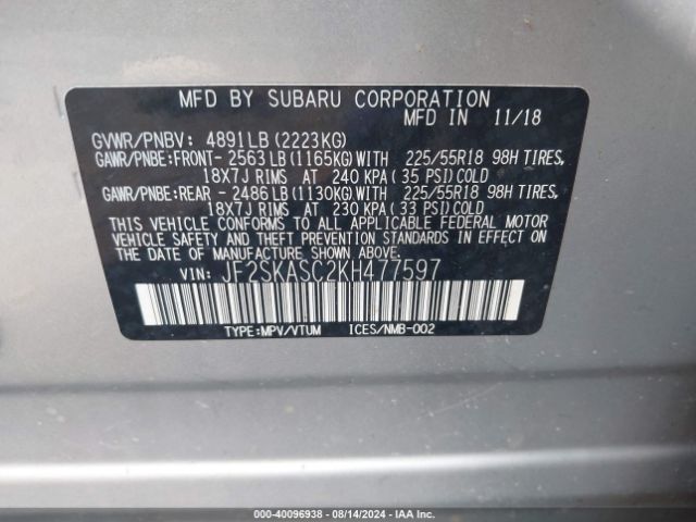 JF2SKASC2KH477597 Subaru Forester Limited