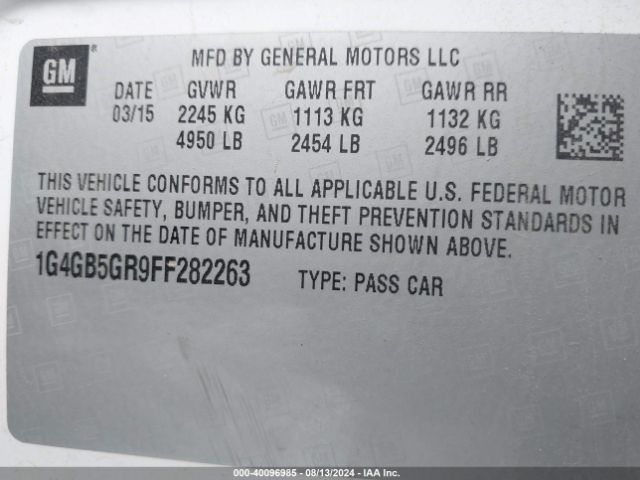 1G4GB5GR9FF282263 Buick Lacrosse Leather