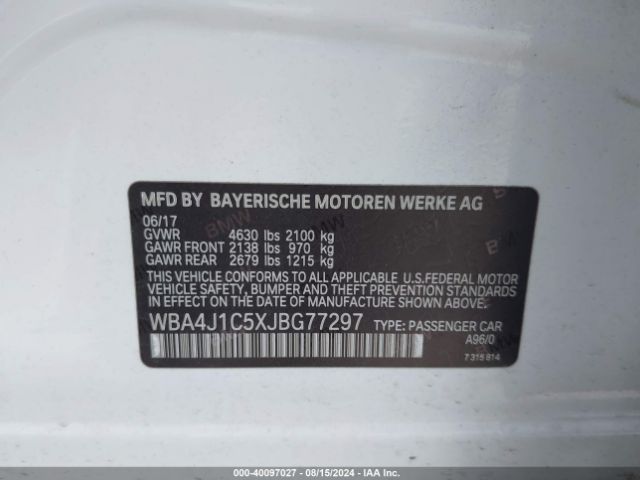 WBA4J1C5XJBG77297 BMW 430i Gran Coupe