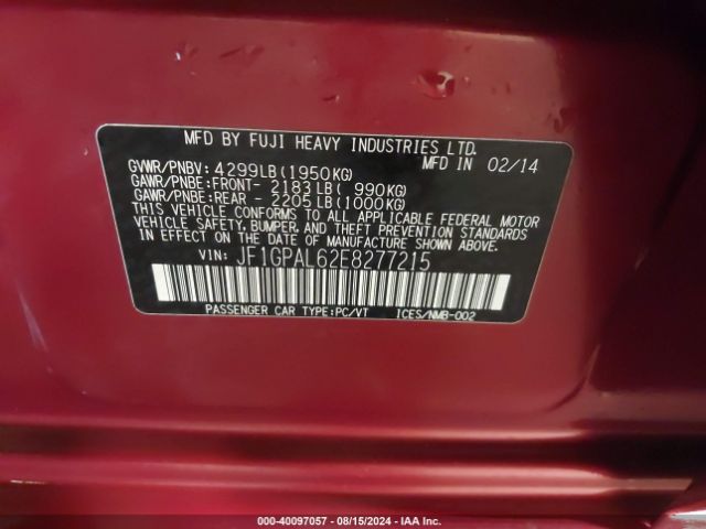 JF1GPAL62E8277215 Subaru Impreza 2.0i Sport Premium
