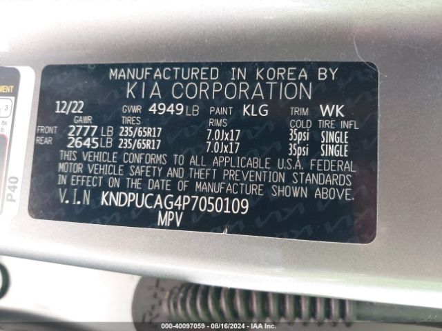 KNDPUCAG4P7050109 KIA Sportage Hybrid Lx