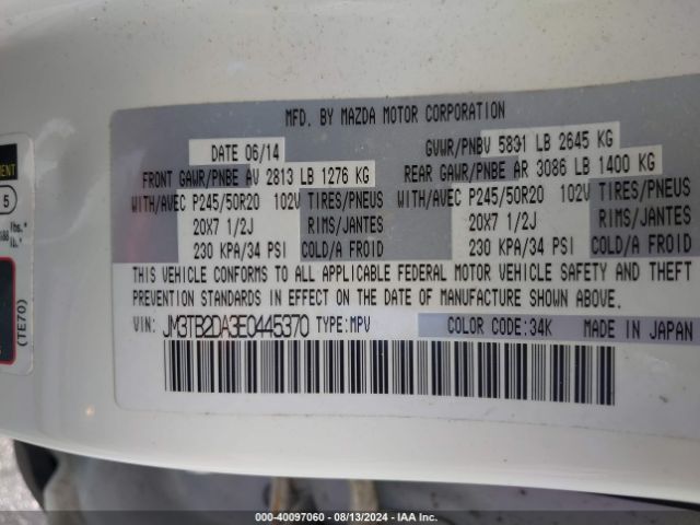JM3TB2DA3E0445370 Mazda Cx-9 Grand Touring