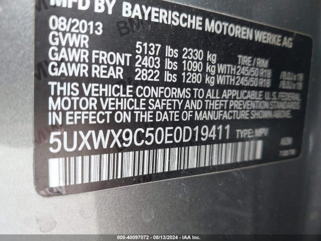 5UXWX9C50E0D19411 BMW X3 Xdrive28i