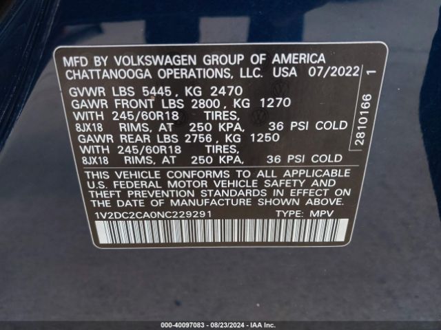 1V2DC2CA0NC229291 Volkswagen Atlas Cross Sport 2.0t Se