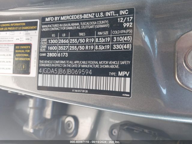 4JGDA5JB6JB069594 Mercedes-Benz GLE 350