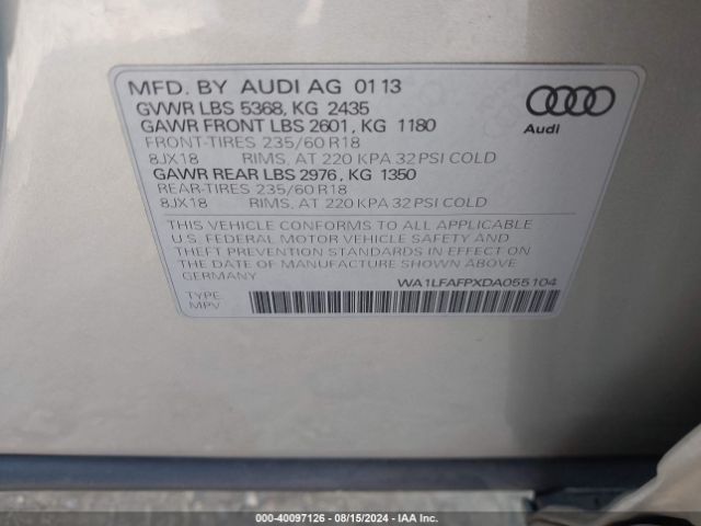 2013 AUDI Q5 WA1LFAFPXDA055104 Photo 8