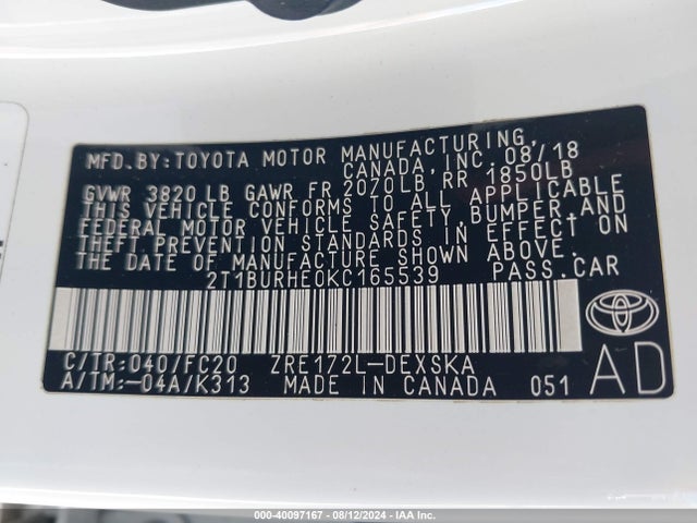 Toyota COROLLA SE 2019 2T1BURHE0KC165539 Image 9