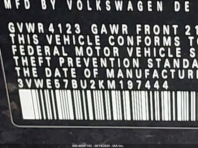 3VWE57BU2KM197444 Volkswagen Jetta 1.4t Sel