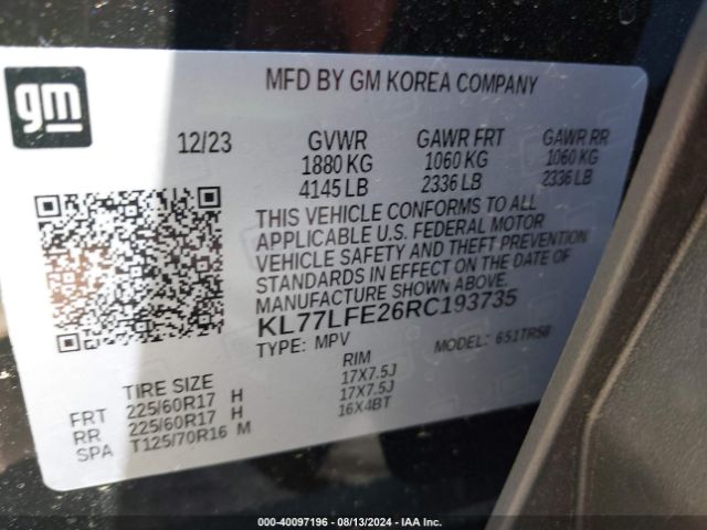 KL77LFE26RC193735 Chevrolet Trax Fwd Sp