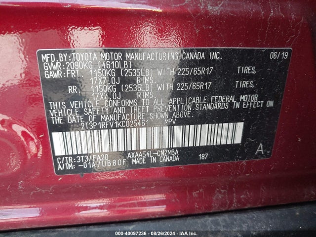 Toyota Rav4 Xle 2019 2T3P1RFV1KC025461 Image 9