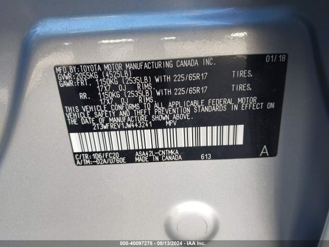 Toyota Rav4 Xle 2018 2T3WFREV1JW443241 Image 9