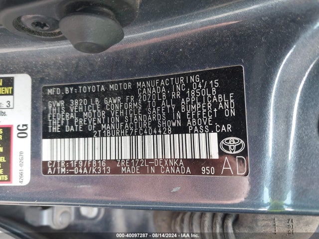 Toyota COROLLA LE 2015 2T1BURHE7FC404428 Image 9