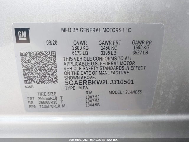 5GAERBKW2LJ310501 Buick Enclave Fwd Essence