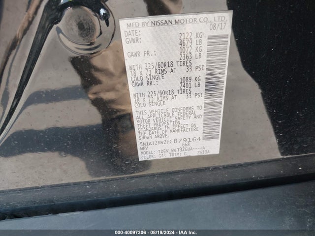 Nissan Rogue Sl 2017 5N1AT2MV2HC879164 Image 9