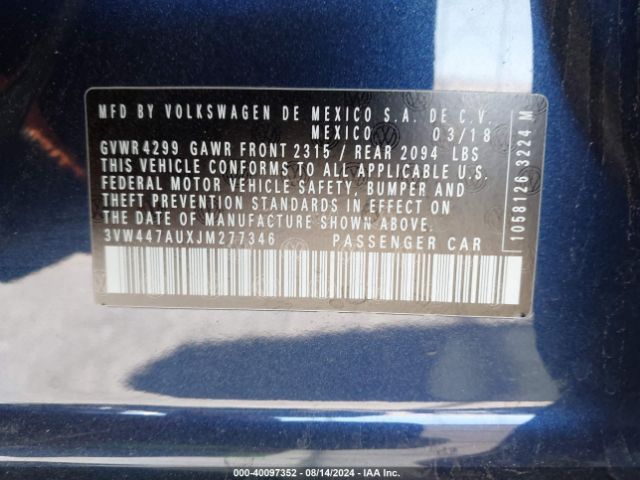 3VW447AUXJM277346 Volkswagen Golf Gti 2.0t Autobahn/2.0t S/2.0t Se
