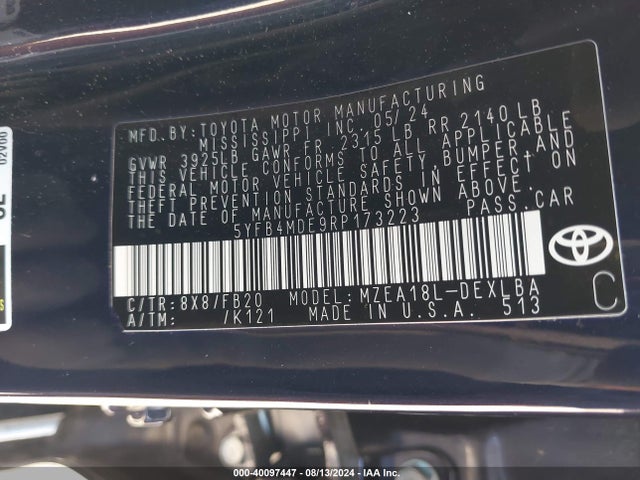 Toyota COROLLA LE 2024 5YFB4MDE9RP173223 Image 9