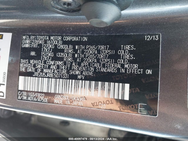 Toyota 4RUNNER SR5 2014 JTEZU5JR8E5071331 Image 9