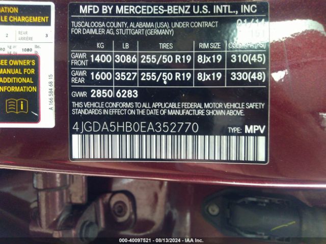 4JGDA5HB0EA352770 Mercedes-Benz Ml 350 4matic