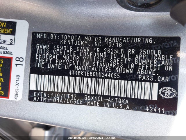 Toyota Avalon Touring 2017 4T1BK1EB0HU244055 Image 9