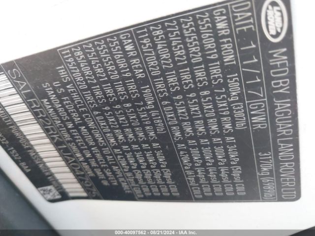 SALRR2RK1JA047975 Land Rover Discovery Hse