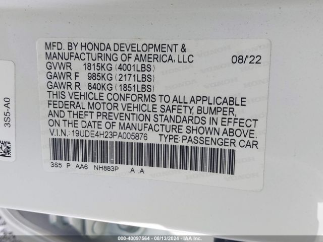 19UDE4H23PA005876 Acura Integra