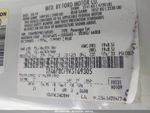 1FA6P8CF9K5169305 Ford MUSTANG GT