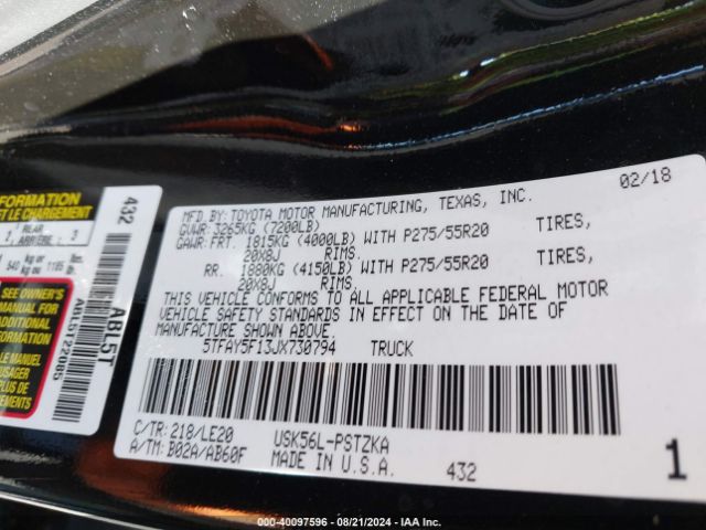 2018 TOYOTA TUNDRA 4WD 5TFAY5F13JX730794 Photo 8