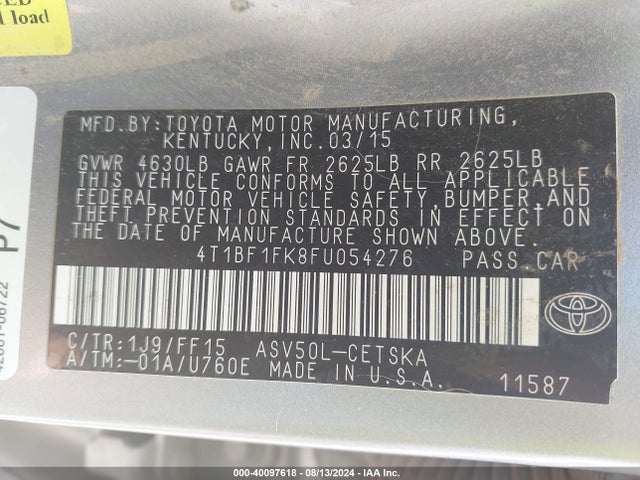 Toyota CAMRY SE 2015 4T1BF1FK8FU054276 Image 9