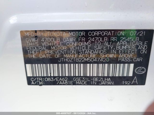 JTHGZ1B22M5047420 Lexus Is 350 F Sport