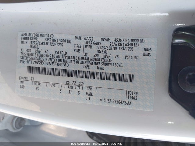 Ford F-250 Xlt 2022 1FT7W2BT6NEF06183 Image 9