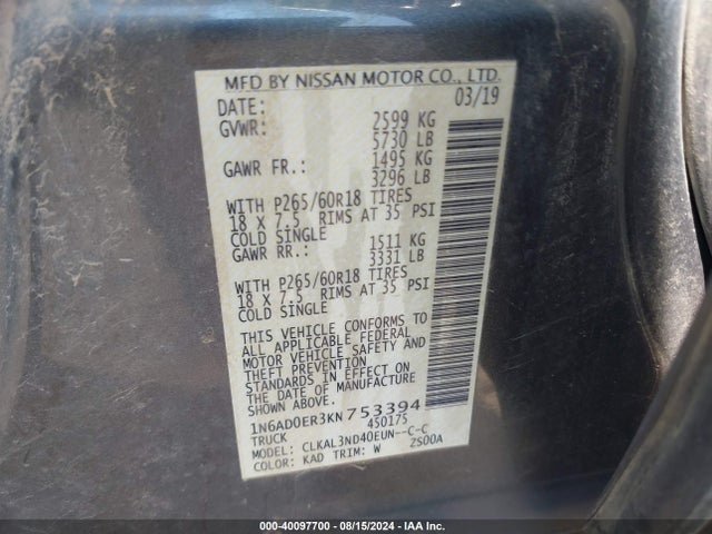 Nissan Frontier Sl 2019 1N6AD0ER3KN753394 Image 9