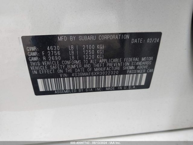 4S3BWAF6XR3022320 Subaru Legacy Premium